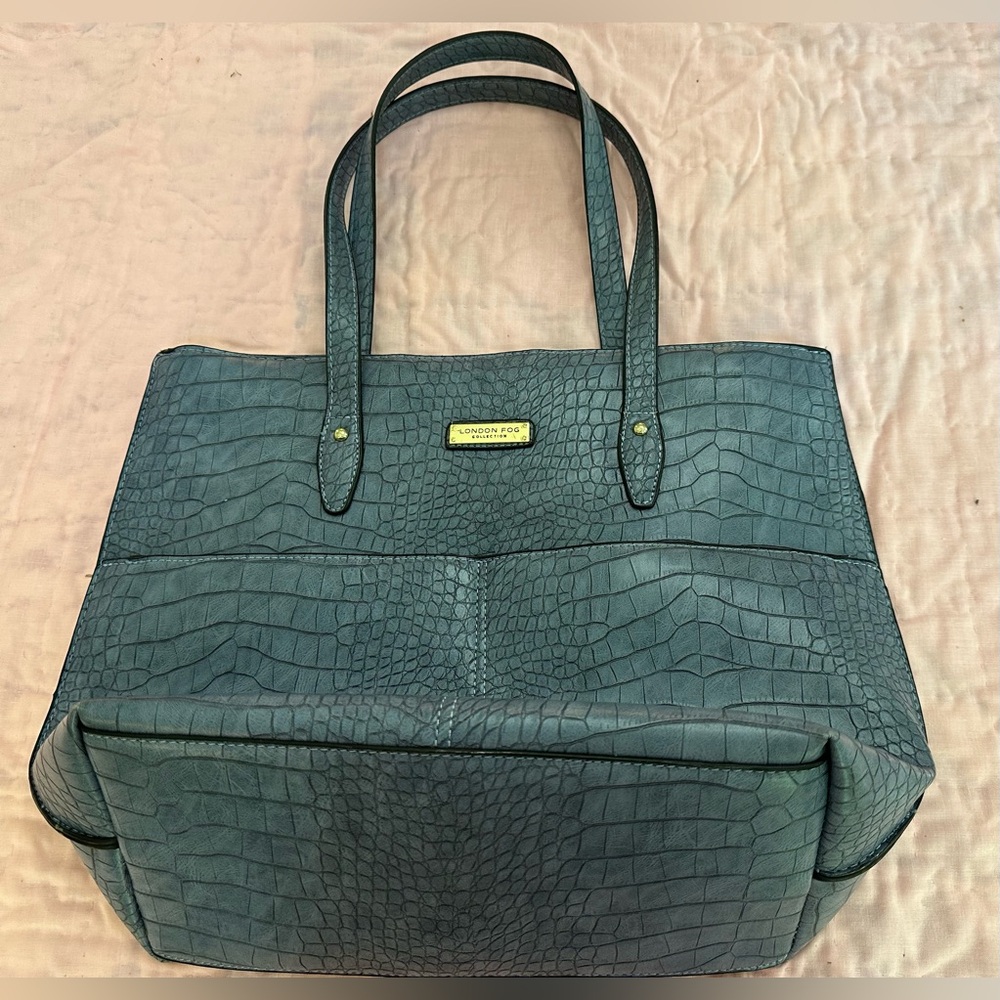 Blue London Fog croco tote. Lightweight, several pockets inside.